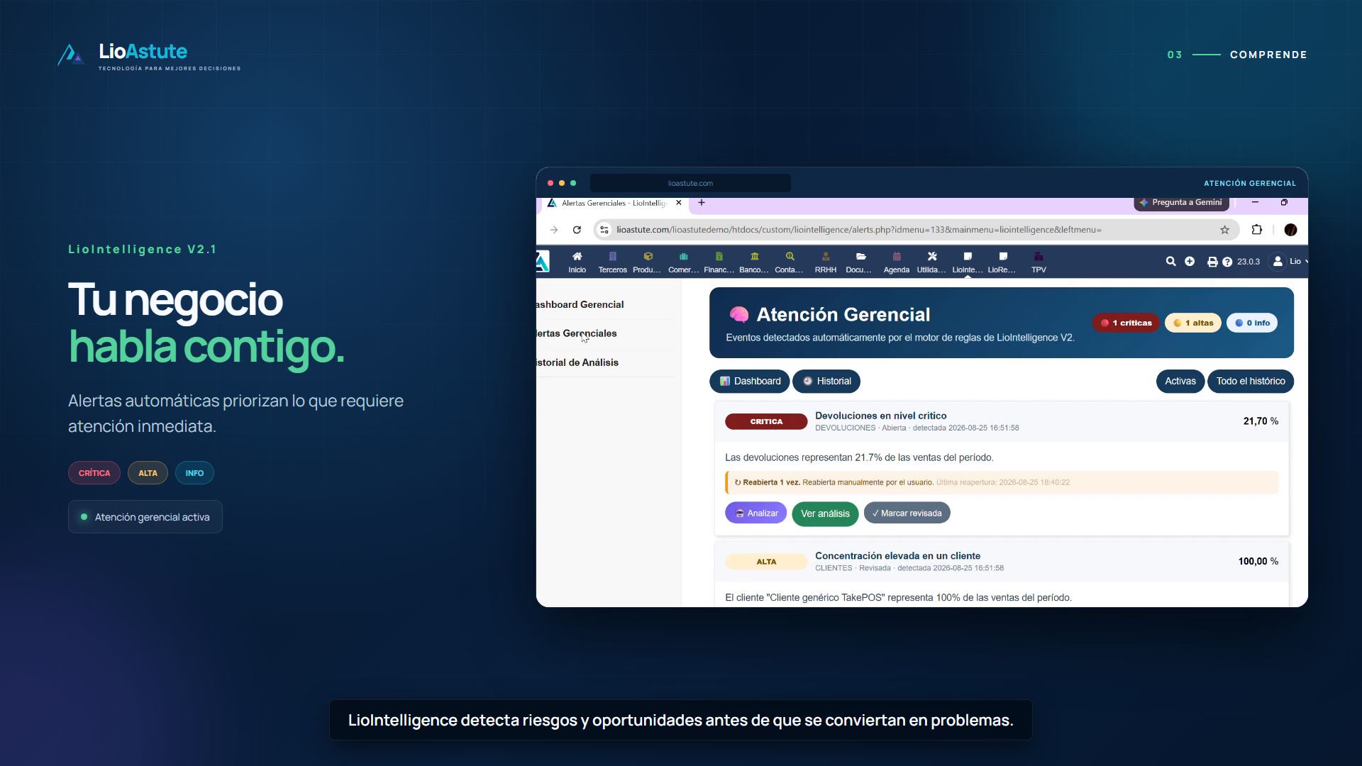 Demostración real de LioAstute y LioIntelligence
